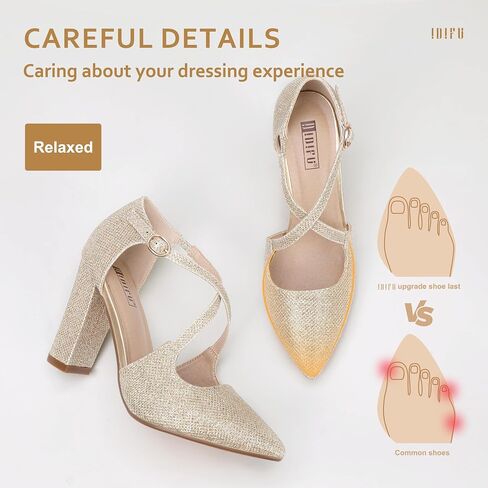 IDIFU Women's IN4 Chunky High Heels Pumps Closed Toe Block Strappy Heels | Prom Wedding Party Office Work Formal Pointed Toe Dress Shoes for Women in Saudi Arabia