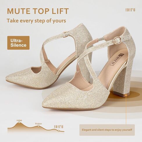 IDIFU Women's IN4 Chunky High Heels Pumps Closed Toe Block Strappy Heels | Prom Wedding Party Office Work Formal Pointed Toe Dress Shoes for Women in Saudi Arabia
