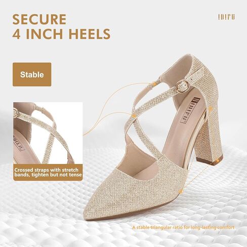 IDIFU Women's IN4 Chunky High Heels Pumps Closed Toe Block Strappy Heels | Prom Wedding Party Office Work Formal Pointed Toe Dress Shoes for Women in Saudi Arabia
