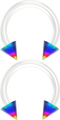 2pc 16g Flexible Bioflex Circular Barbell Horseshoe Septum Ring Bioplast Piercing 8mm Rainbow Spike in Saudi Arabia