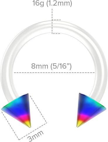 2pc 16g Flexible Bioflex Circular Barbell Horseshoe Septum Ring Bioplast Piercing 8mm Rainbow Spike in Saudi Arabia