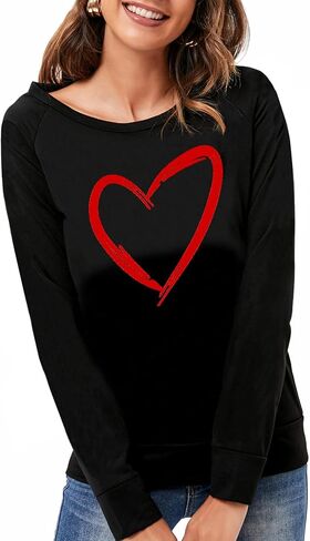 DDSOL Women Valentines Day Shirts Round Neck Long Sleeve Casual Heart T Shirt Hugs and Kisses Rainbow Love Sweatshirt in Kuwait