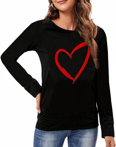 DDSOL Women Valentines Day Shirts Round Neck Long Sleeve Casual Heart T Shirt Hugs and Kisses Rainbow Love Sweatshirt in Kuwait