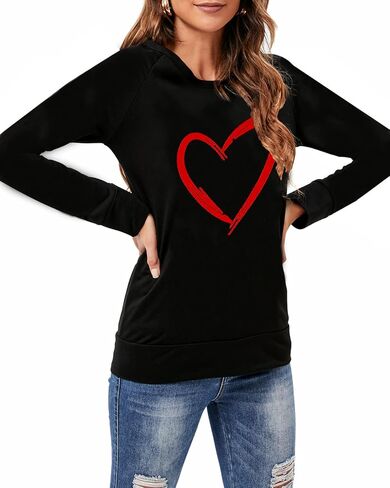 DDSOL Women Valentines Day Shirts Round Neck Long Sleeve Casual Heart T Shirt Hugs and Kisses Rainbow Love Sweatshirt in Kuwait