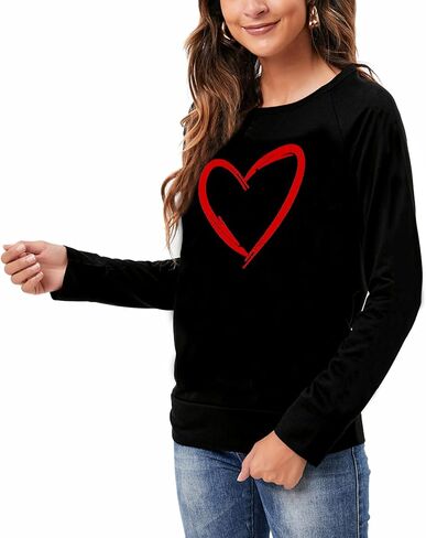 DDSOL Women Valentines Day Shirts Round Neck Long Sleeve Casual Heart T Shirt Hugs and Kisses Rainbow Love Sweatshirt in Kuwait