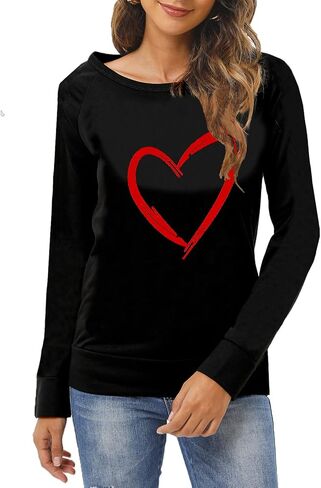DDSOL Women Valentines Day Shirts Round Neck Long Sleeve Casual Heart T Shirt Hugs and Kisses Rainbow Love Sweatshirt in Kuwait