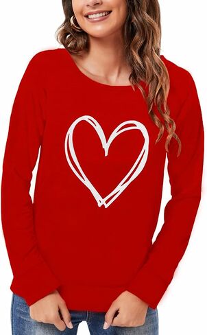 DDSOL Women Valentines Day Shirts Round Neck Long Sleeve Casual Heart T Shirt Hugs and Kisses Rainbow Love Sweatshirt in Saudi Arabia