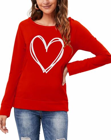 DDSOL Women Valentines Day Shirts Round Neck Long Sleeve Casual Heart T Shirt Hugs and Kisses Rainbow Love Sweatshirt in Saudi Arabia