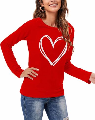 DDSOL Women Valentines Day Shirts Round Neck Long Sleeve Casual Heart T Shirt Hugs and Kisses Rainbow Love Sweatshirt in Saudi Arabia