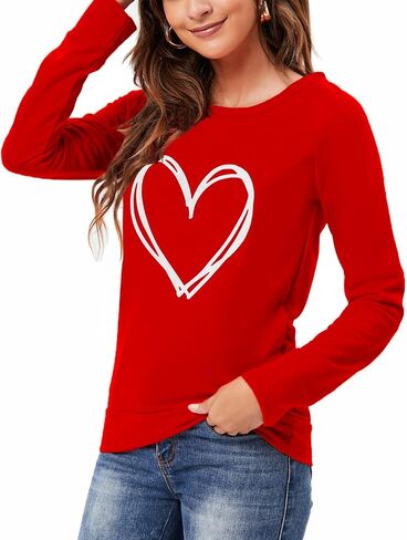 DDSOL Women Valentines Day Shirts Round Neck Long Sleeve Casual Heart T Shirt Hugs and Kisses Rainbow Love Sweatshirt in Saudi Arabia