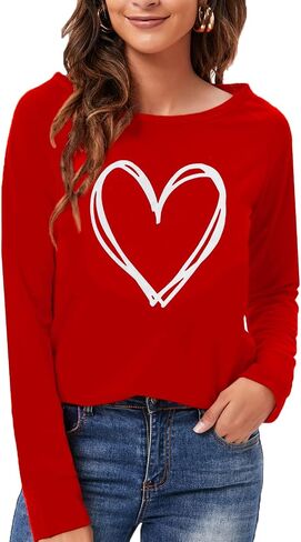 DDSOL Women Valentines Day Shirts Round Neck Long Sleeve Casual Heart T Shirt Hugs and Kisses Rainbow Love Sweatshirt in Saudi Arabia