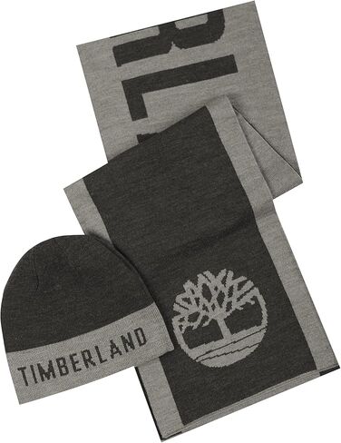 Timberland Men's Reversible Hat Logo Jacquard Scarf Set, Light Heather Grey, One Size in Saudi Arabia