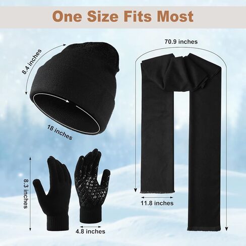 JaGely 12 Pcs Hat Scarf and Gloves Set Mens Winter Warm Beanie Gloves Scarf Knit Fleece Lining Women Skull Cap Glove Scarf Bulk Gift in Kuwait