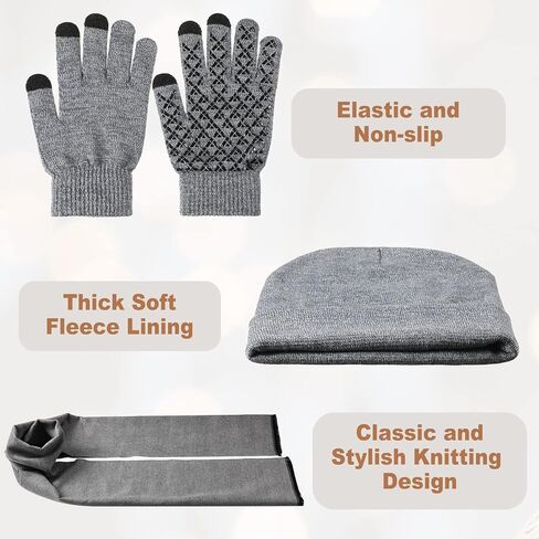 JaGely 12 Pcs Hat Scarf and Gloves Set Mens Winter Warm Beanie Gloves Scarf Knit Fleece Lining Women Skull Cap Glove Scarf Bulk Gift in Kuwait