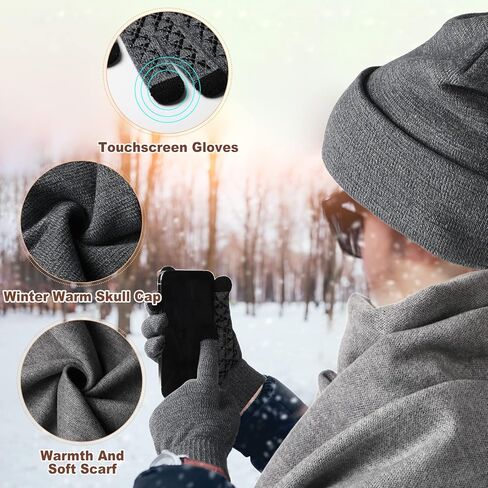 JaGely 12 Pcs Hat Scarf and Gloves Set Mens Winter Warm Beanie Gloves Scarf Knit Fleece Lining Women Skull Cap Glove Scarf Bulk Gift in Kuwait