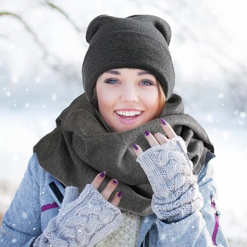 JaGely 12 Pcs Hat Scarf and Gloves Set Mens Winter Warm Beanie Gloves Scarf Knit Fleece Lining Women Skull Cap Glove Scarf Bulk Gift in Kuwait