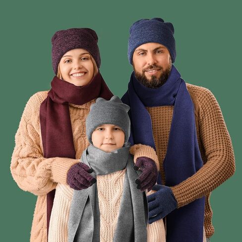 JaGely 12 Pcs Hat Scarf and Gloves Set Mens Winter Warm Beanie Gloves Scarf Knit Fleece Lining Women Skull Cap Glove Scarf Bulk Gift in Kuwait