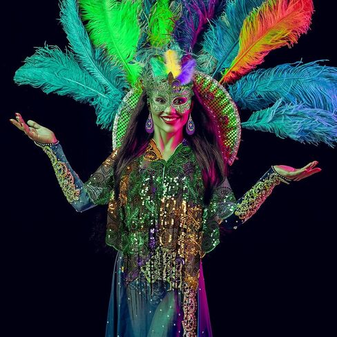 Geyoga 4 Pack Mardi Gras Costume Accessories Set Including Tassel Shawl Scarf, Masquerade Mask, Feather Glitter Headband, Dangle Earrings for Carnival Celebration Parade Dress Party in Saudi Arabia