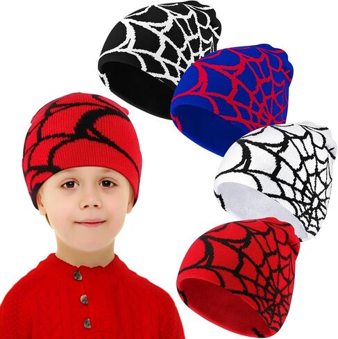 Silicherry 4 Pcs Kids Spider Beanie Hat Y2k Hat for Kids Gothic Spider Pattern Hat Winter Warm Knitted Beanie for Kids Boys Girls Halloween Outdoor in Saudi Arabia