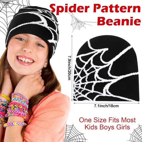 Silicherry 4 Pcs Kids Spider Beanie Hat Y2k Hat for Kids Gothic Spider Pattern Hat Winter Warm Knitted Beanie for Kids Boys Girls Halloween Outdoor in Saudi Arabia