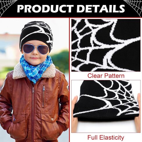 Silicherry 4 Pcs Kids Spider Beanie Hat Y2k Hat for Kids Gothic Spider Pattern Hat Winter Warm Knitted Beanie for Kids Boys Girls Halloween Outdoor in Saudi Arabia