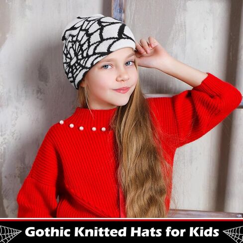 Silicherry 4 Pcs Kids Spider Beanie Hat Y2k Hat for Kids Gothic Spider Pattern Hat Winter Warm Knitted Beanie for Kids Boys Girls Halloween Outdoor in Saudi Arabia