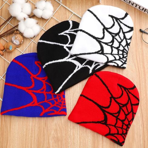 Silicherry 4 Pcs Kids Spider Beanie Hat Y2k Hat for Kids Gothic Spider Pattern Hat Winter Warm Knitted Beanie for Kids Boys Girls Halloween Outdoor in Saudi Arabia