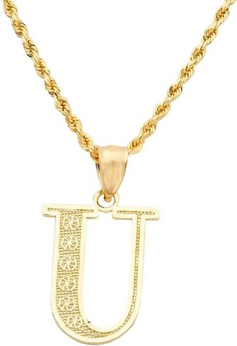 قلادة LoveBling من الذهب الأصفر عيار 10 قيراط والألماس مقطوعة من الألف إلى الياء والحروف الأبجدية الأولى (حجم صغير) in Saudi Arabia