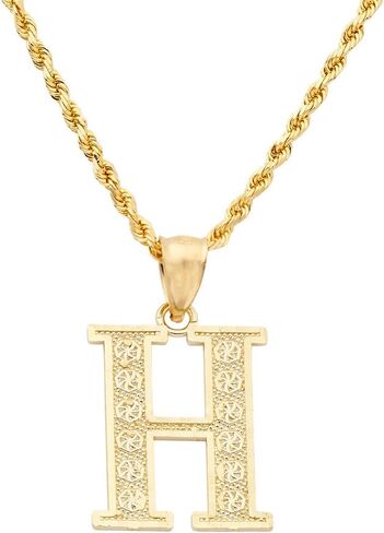 قلادة LoveBling من الذهب الأصفر عيار 10 قيراط والألماس مقطوعة من الألف إلى الياء والحروف الأبجدية الأولى (حجم صغير) in Saudi Arabia