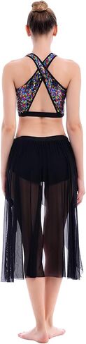 ODASDO النساء 2 قطعة ملابس رقص غنائية الكبار الحديثة المعاصرة Dancewear الترتر المحاصيل الأعلى شبكة تول يوتار تنورة in Saudi Arabia
