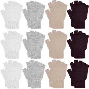 ONESING 12 Pair Half Finger Gloves Winter Warm Stretchy Knitted Fingerless Gloves Bulk Fingerless Gloves for Men Women