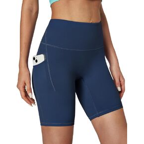 Biker Shorts Women with Pockets 8" No Front Seam High Waist Tummy Control Yoga Gym Workout Running Volleyball Shorts