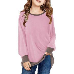 Fallorchid Girls Casual Long Sleeve Sweatshirt CrewNeck Color Block Loose Tunic Tops