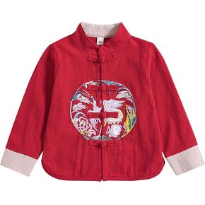 Pukdaswr Boy Tang Suit Retro كم طويل قميص السنة الصينية الجديدة الزي الملابس الصينية التقليدية للأطفال جاكيتات معطف