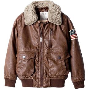 ZPW Kids PU Leather Flight Bomber Aviator Jacket with Removable Faux Fur Collar in Kuwait