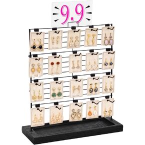 Miratino Earring Display Stands for Selling, Wood Jewelry Display for Selling with 20 Removable Hooks, Earring Rack Display Holder Stand for Earring Cards, Keychains, Bracelets (Brown)
