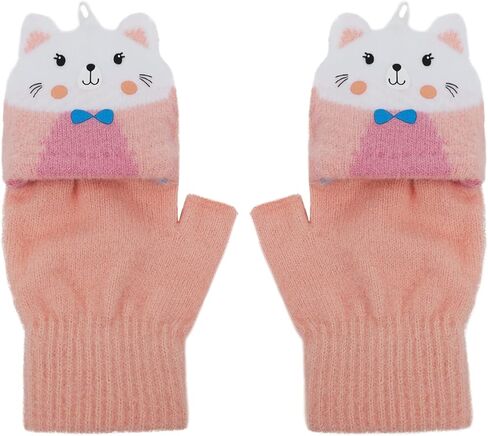 قفاز RONGXINUS للأطفال جميل للشتاء الدافئ للأولاد والبنات قفاز محبوك بنصف إصبع قفاز حراري للأطفال هدية عيد الميلاد لعمر 4-12 سنة in Kuwait