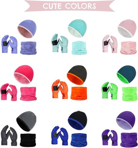 طقم قفازات شتوية للأطفال مكون من 3 قطع من KDWAVE، قبعات شتوية للأطفال قفازات منسوجة لعمر 3-12 سنة للأولاد والبنات in Kuwait