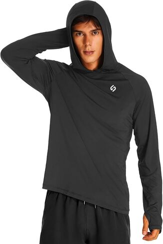 HODOSPORTS رجل UPF 50+ طفح الحرس طويل الأكمام قمصان السباحة الشمس حماية هوديي قميص الأشعة فوق البنفسجية SPF سريعة الجافة تي شيرت in Saudi Arabia