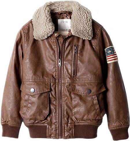 ZPW Kids PU Leather Flight Bomber Aviator Jacket with Removable Faux Fur Collar in Kuwait