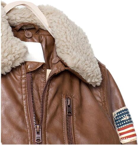 ZPW Kids PU Leather Flight Bomber Aviator Jacket with Removable Faux Fur Collar in Kuwait