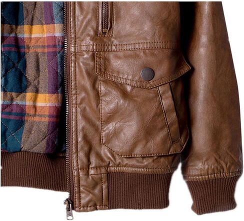 ZPW Kids PU Leather Flight Bomber Aviator Jacket with Removable Faux Fur Collar in Kuwait