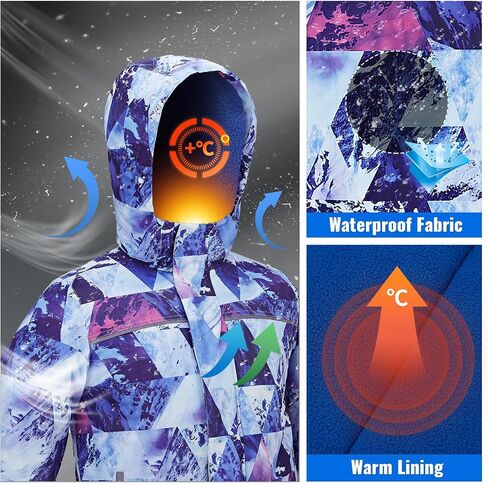 Vrilibo Boys Waterproof Ski Jacket Fleece Three Layers Thick Warm Kid Outdoor Winter Snow Coat Hooded Kids Raincoat in Saudi Arabia