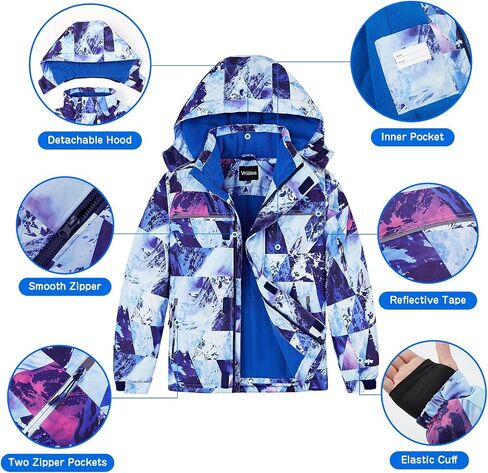 Vrilibo Boys Waterproof Ski Jacket Fleece Three Layers Thick Warm Kid Outdoor Winter Snow Coat Hooded Kids Raincoat in Saudi Arabia