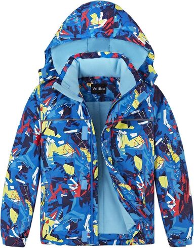 Vrilibo Boys Waterproof Ski Jacket Fleece Three Layers Thick Warm Kid Outdoor Winter Snow Coat Hooded Kids Raincoat in Saudi Arabia