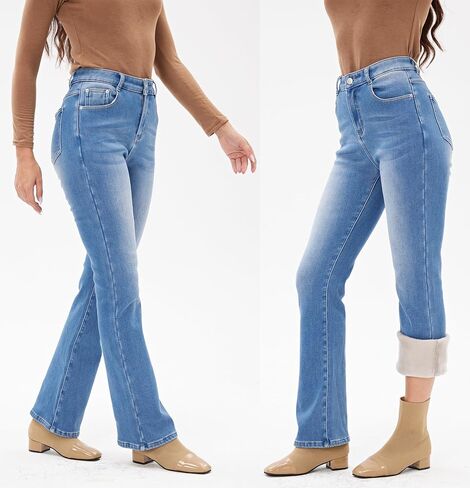 heipeiwa Women's Winter Fleece Lined Thermal Flare Bootcut Jeans High Waist Denim Pants in Saudi Arabia