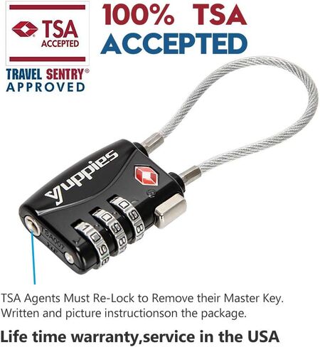 أقفال أمتعة معتمدة من إدارة أمن المواصلات الأمريكية، قفل حقيبة ظهر سهل إعادة الضبط، قفل سفر لحقيبة السفر، 1،2 و4 عبوات (عبوتان أسودتان) in Kuwait