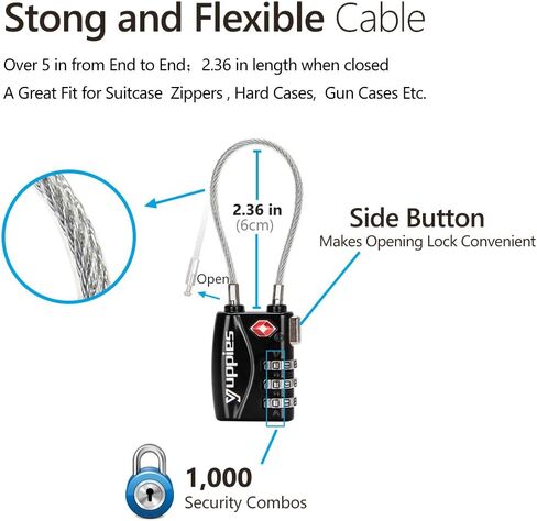 أقفال أمتعة معتمدة من إدارة أمن المواصلات الأمريكية، قفل حقيبة ظهر سهل إعادة الضبط، قفل سفر لحقيبة السفر، 1،2 و4 عبوات (عبوتان أسودتان) in Kuwait