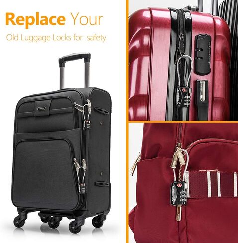 أقفال أمتعة معتمدة من إدارة أمن المواصلات الأمريكية، قفل حقيبة ظهر سهل إعادة الضبط، قفل سفر لحقيبة السفر، 1،2 و4 عبوات (عبوتان أسودتان) in Kuwait