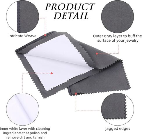 TIESOME 6 Pieces Jewelry Polishing Cloths, Silver Jewelry Cleaning Cloths, Double Sided Jewelry Polishing Cloths, for Sterling Silver, Gold, Platinum Jewelry Remove Dirt Clean Keep Shiny in Kuwait